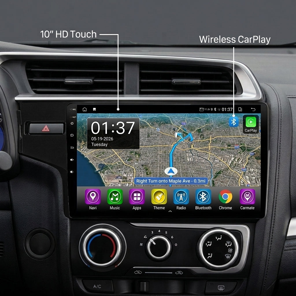 10 inch Android Car Navigation System for Honda fit  Jazz 2014-2018 LHD with Touch Screen, GPS, Bluetooth, WiFi, Apple CarPlay, Android Auto, Rear Camera Support, Smart Multimedia Player