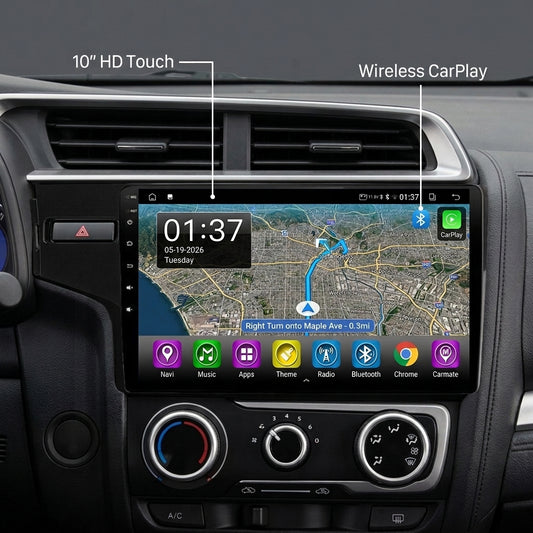 10 inch Android Car Navigation System for Honda fit  Jazz 2014-2018 LHD with Touch Screen, GPS, Bluetooth, WiFi, Apple CarPlay, Android Auto, Rear Camera Support, Smart Multimedia Player