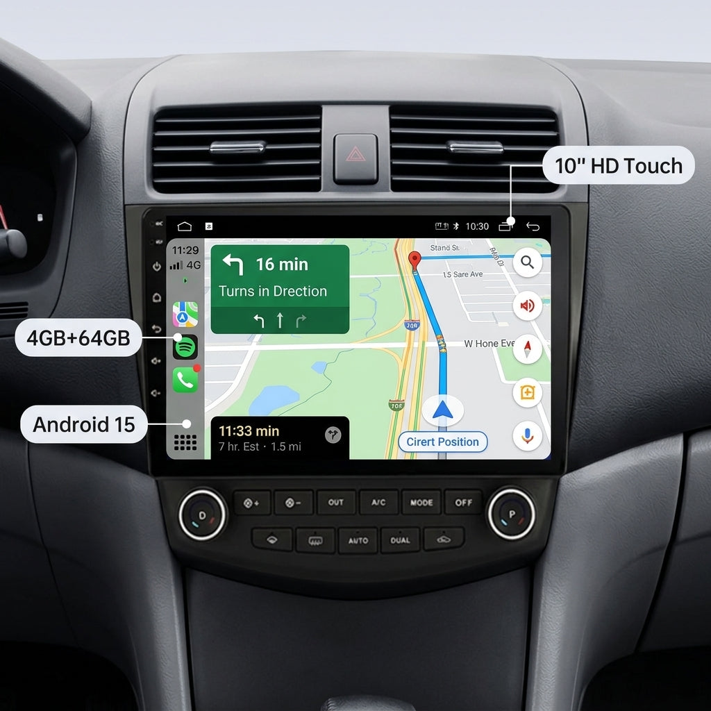 Smart Android Car Stereo System for Honda Accord 2003-2007 with GPS Navigation, Bluetooth 5.0, Dual WiFi, Wireless CarPlay, Android Auto, 4K Video, Rear Camera Support