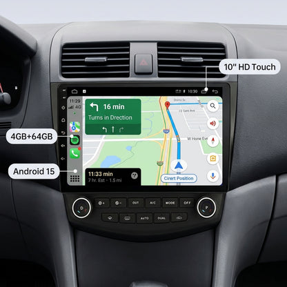 Smart Android Car Stereo System for Honda Accord 2003-2007 with GPS Navigation, Bluetooth 5.0, Dual WiFi, Wireless CarPlay, Android Auto, 4K Video, Rear Camera Support