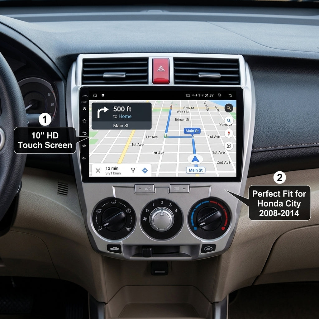 Premium Android Smart Car Multimedia System for Honda City 2008-2014 HD Touch Screen Navigation  Wireless CarPlay Android Auto  GPS 4K Entertainment