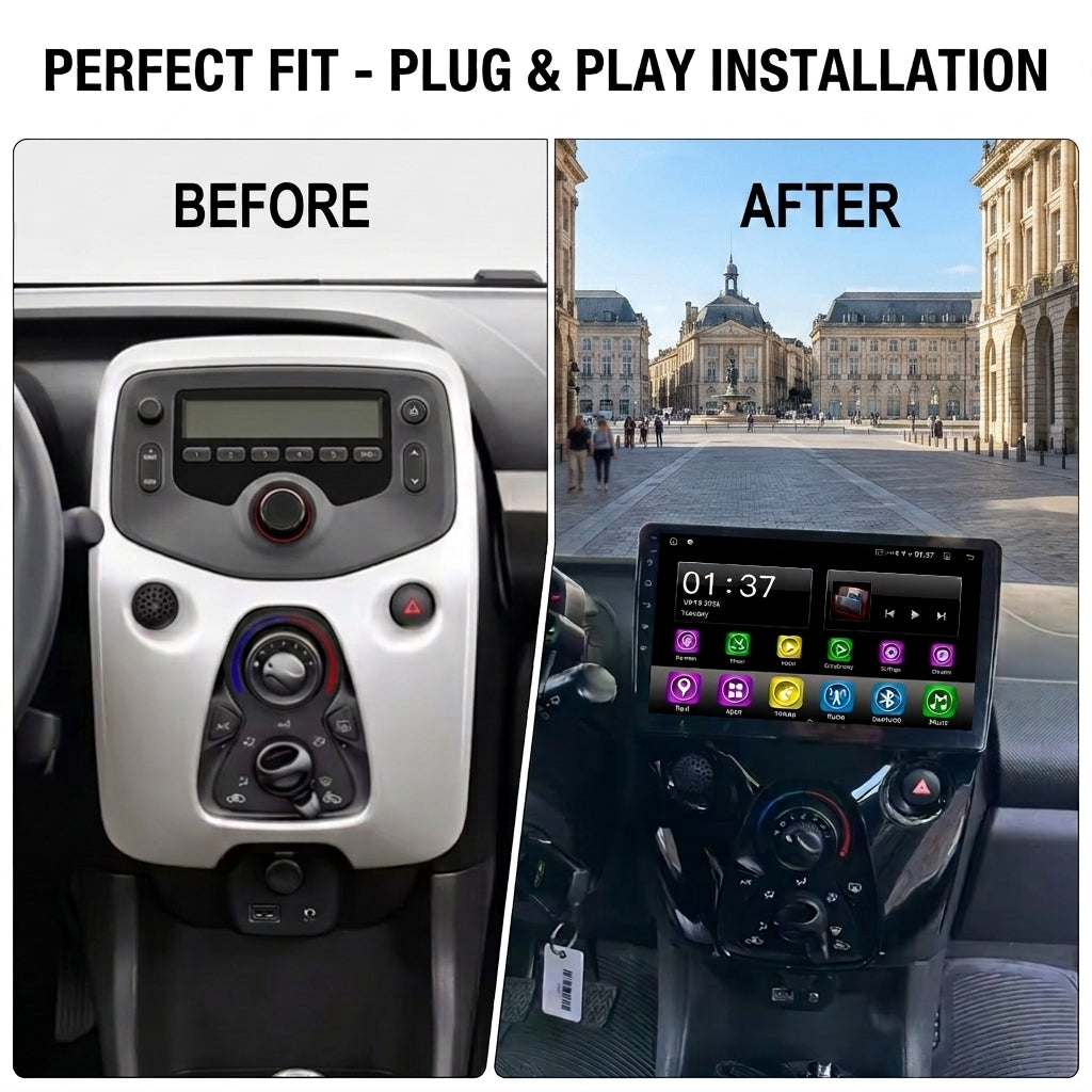 10 inch Android Car Navigation System for Toyota Aygo Peugeot 108 Citroen C1 2014 - 2021 with Touch Screen, GPS, Bluetooth, WiFi, Apple CarPlay, Android Auto, Rear Camera Support, Smart Multimedia Player