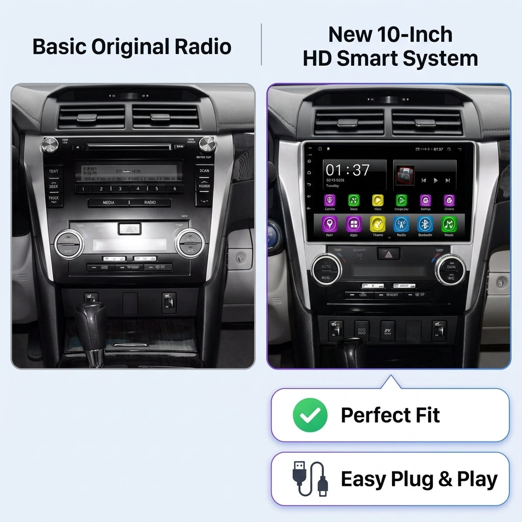 Smart Android Car Stereo System for Toyota Camry 2012-2014 with GPS Navigation, Bluetooth 5.0, Dual WiFi, Wireless CarPlay, Android Auto, 4K Video, Rear Camera Support