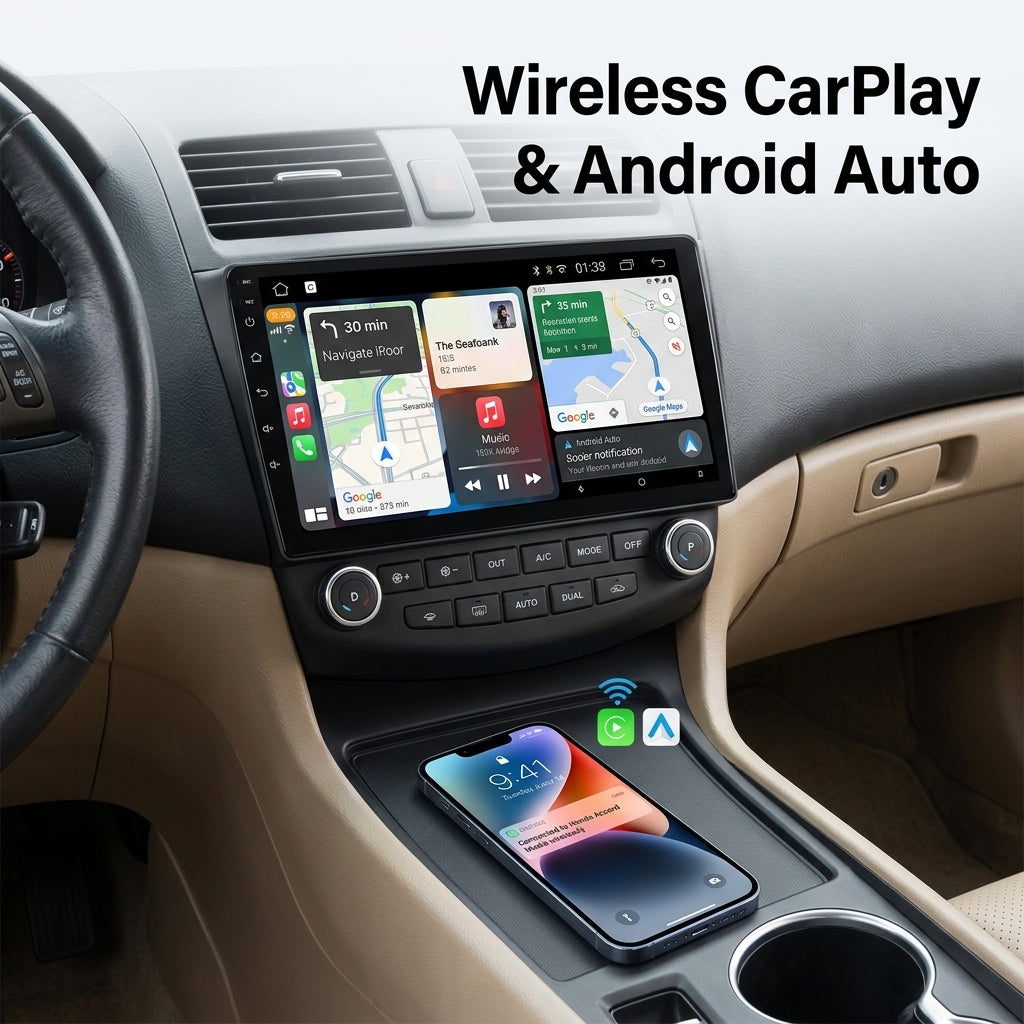 Smart Android Car Stereo System for Honda Accord 2003-2007 with GPS Navigation, Bluetooth 5.0, Dual WiFi, Wireless CarPlay, Android Auto, 4K Video, Rear Camera Support