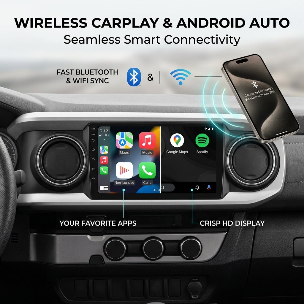10 inch Android Car Radio  for Toyota Tacoma 2016 with Touch Screen, GPS, Bluetooth, WiFi, Apple CarPlay, Android Auto, Rear Camera Support, Smart Multimedia Player