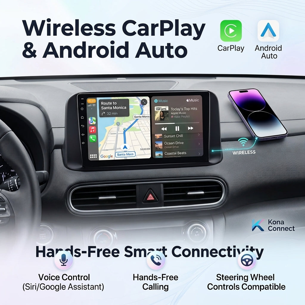 10 inch Android 15 Car Radio  for Hyundai Encino Kona 2018-2022 with Touch Screen, GPS, Bluetooth, WiFi, Apple CarPlay, Android Auto, Rear Camera Support, Smart Multimedia Player
