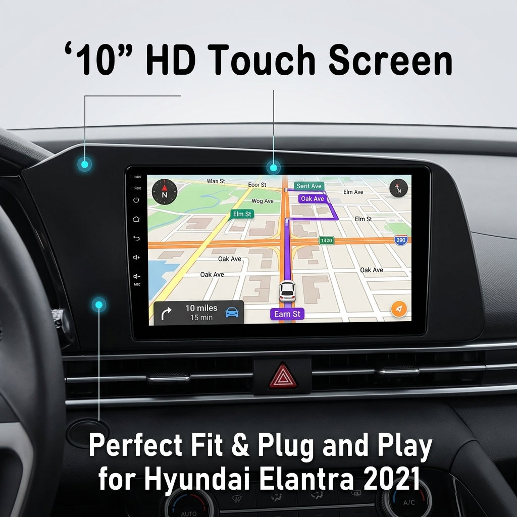 10 inch Android 15 Car Radio  for Hyundai Elantra 2021   with Touch Screen, GPS, Bluetooth, WiFi, Apple CarPlay, Android Auto, Rear Camera Support, Smart Multimedia Player