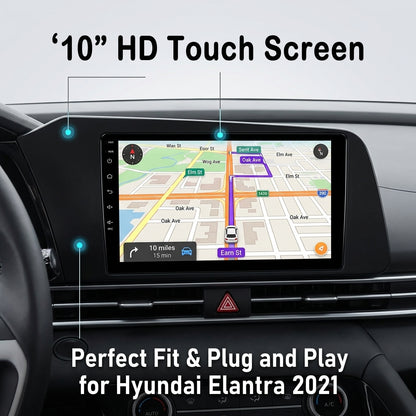 10 inch Android 15 Car Radio  for Hyundai Elantra 2021   with Touch Screen, GPS, Bluetooth, WiFi, Apple CarPlay, Android Auto, Rear Camera Support, Smart Multimedia Player