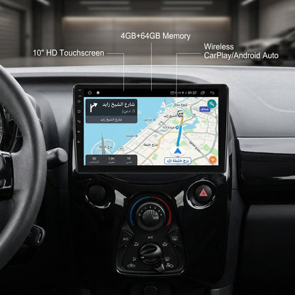 10 inch Android Car Navigation System for Toyota Aygo Peugeot 108 Citroen C1 2014 - 2021 with Touch Screen, GPS, Bluetooth, WiFi, Apple CarPlay, Android Auto, Rear Camera Support, Smart Multimedia Player