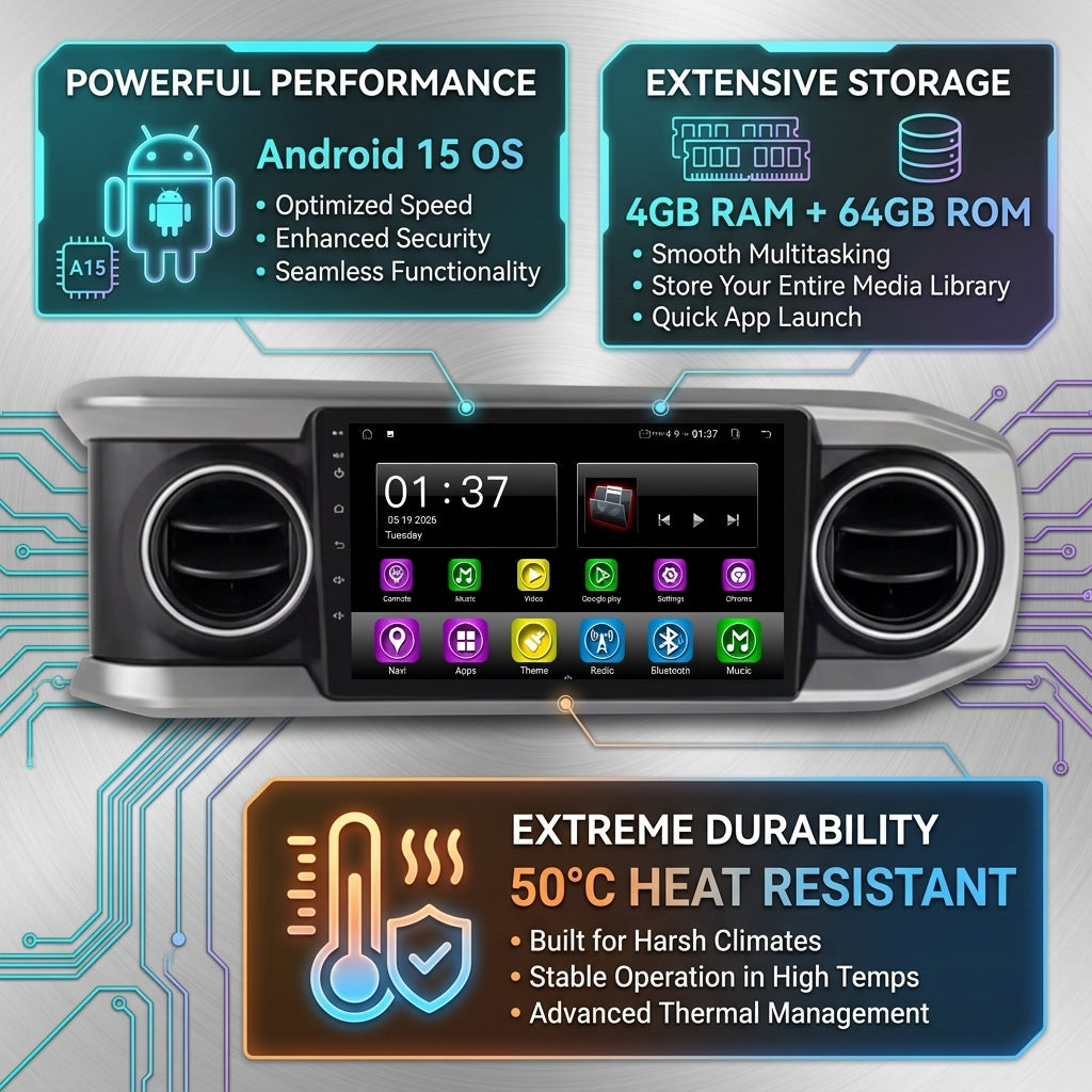 10 inch Android Car Radio  for Toyota Tacoma 2016 with Touch Screen, GPS, Bluetooth, WiFi, Apple CarPlay, Android Auto, Rear Camera Support, Smart Multimedia Player