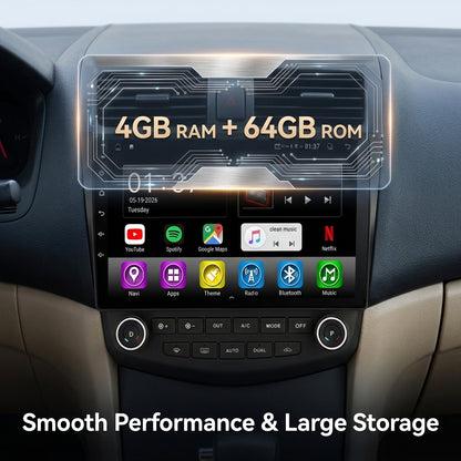 Smart Android Car Stereo System for Honda Accord 2003-2007 with GPS Navigation, Bluetooth 5.0, Dual WiFi, Wireless CarPlay, Android Auto, 4K Video, Rear Camera Support
