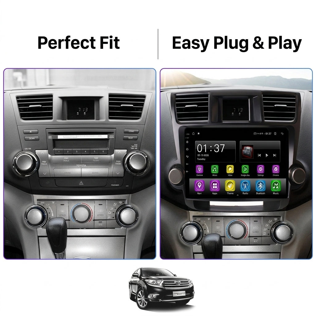 Smart Android Car Stereo System for  Toyota highlander 2009-2014 with GPS Navigation, Bluetooth 5.0, Dual WiFi, Wireless CarPlay, Android Auto, 4K Video, Rear Camera Support