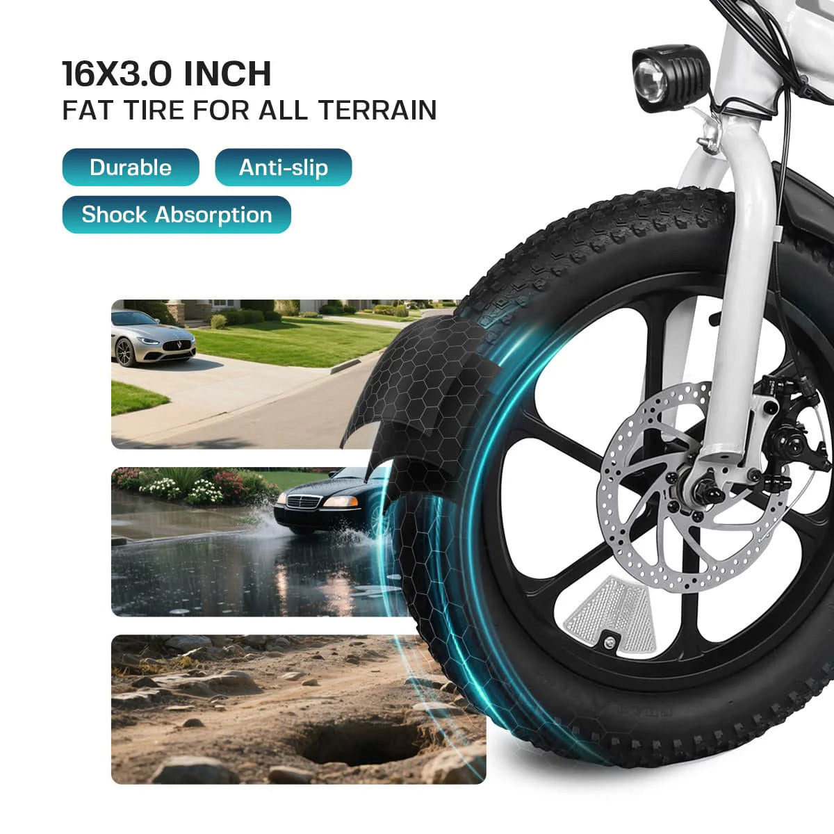 S5 16" x 3" Fat-Tire Folding Electric Bike — 500W Peak Power Motor, Portable Lithium-Powered E-Bike for Adults, City Commuter Folding Bicycle