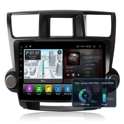 Smart Android Car Stereo System for  Toyota highlander 2009-2014 with GPS Navigation, Bluetooth 5.0, Dual WiFi, Wireless CarPlay, Android Auto, 4K Video, Rear Camera Support
