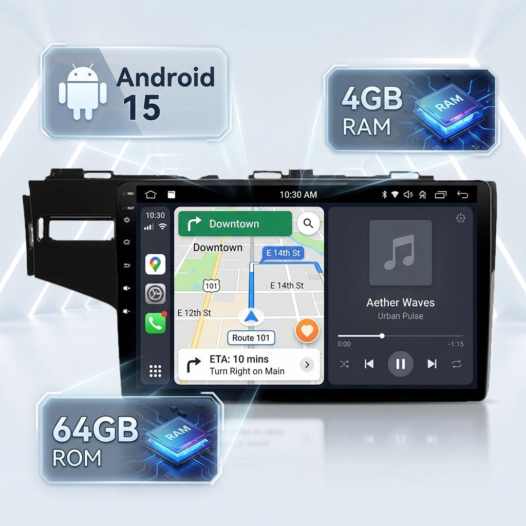 10 inch Android Car Navigation System for Honda fit  Jazz 2014-2018 LHD with Touch Screen, GPS, Bluetooth, WiFi, Apple CarPlay, Android Auto, Rear Camera Support, Smart Multimedia Player