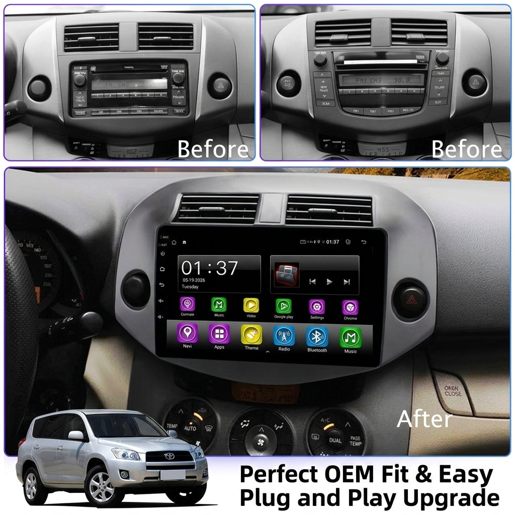Android Car Navigation System for Toyota RAV4 2007-2012 with Touch Screen, GPS, Bluetooth, WiFi, Apple CarPlay, Android Auto, Rear Camera Support, Smart Multimedia Player