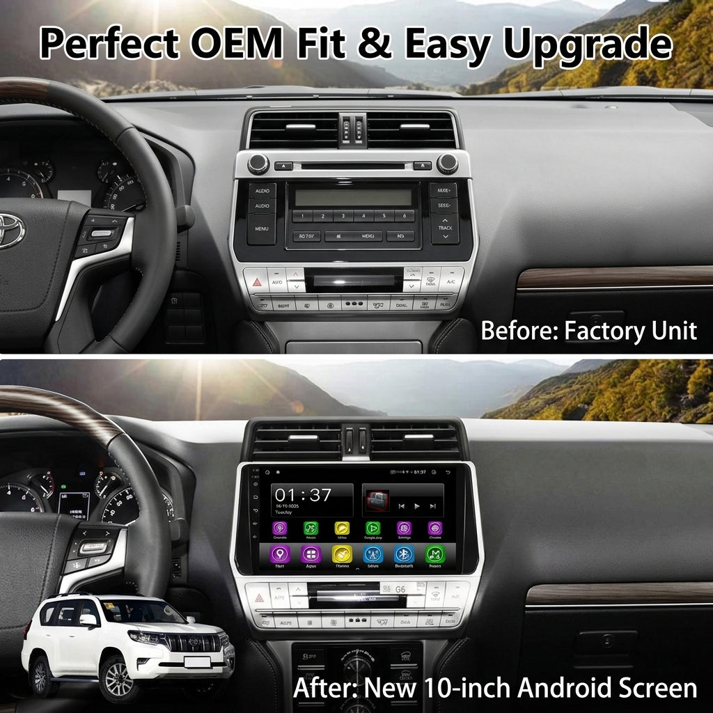 Android Car Navigation System for Toyota land cruiser Prado 2018 with Touch Screen, GPS, Bluetooth, WiFi, Apple CarPlay, Android Auto, Rear Camera Support, Smart Multimedia Player
