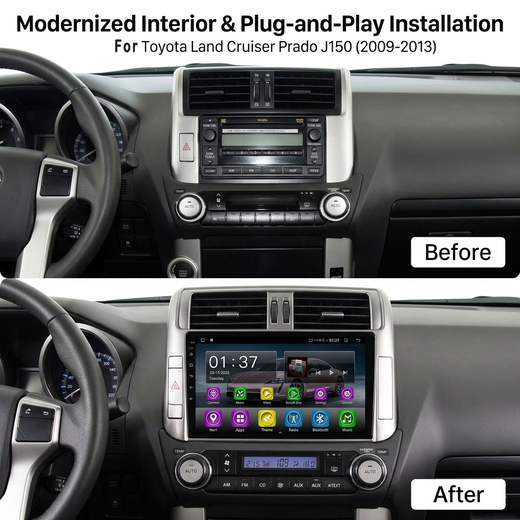 Android Car Navigation System for Toyota land cruiser Prado  J150 2009-2013 with Touch Screen, GPS, Bluetooth, WiFi, Apple CarPlay, Android Auto, Rear Camera Support, Smart Multimedia Player