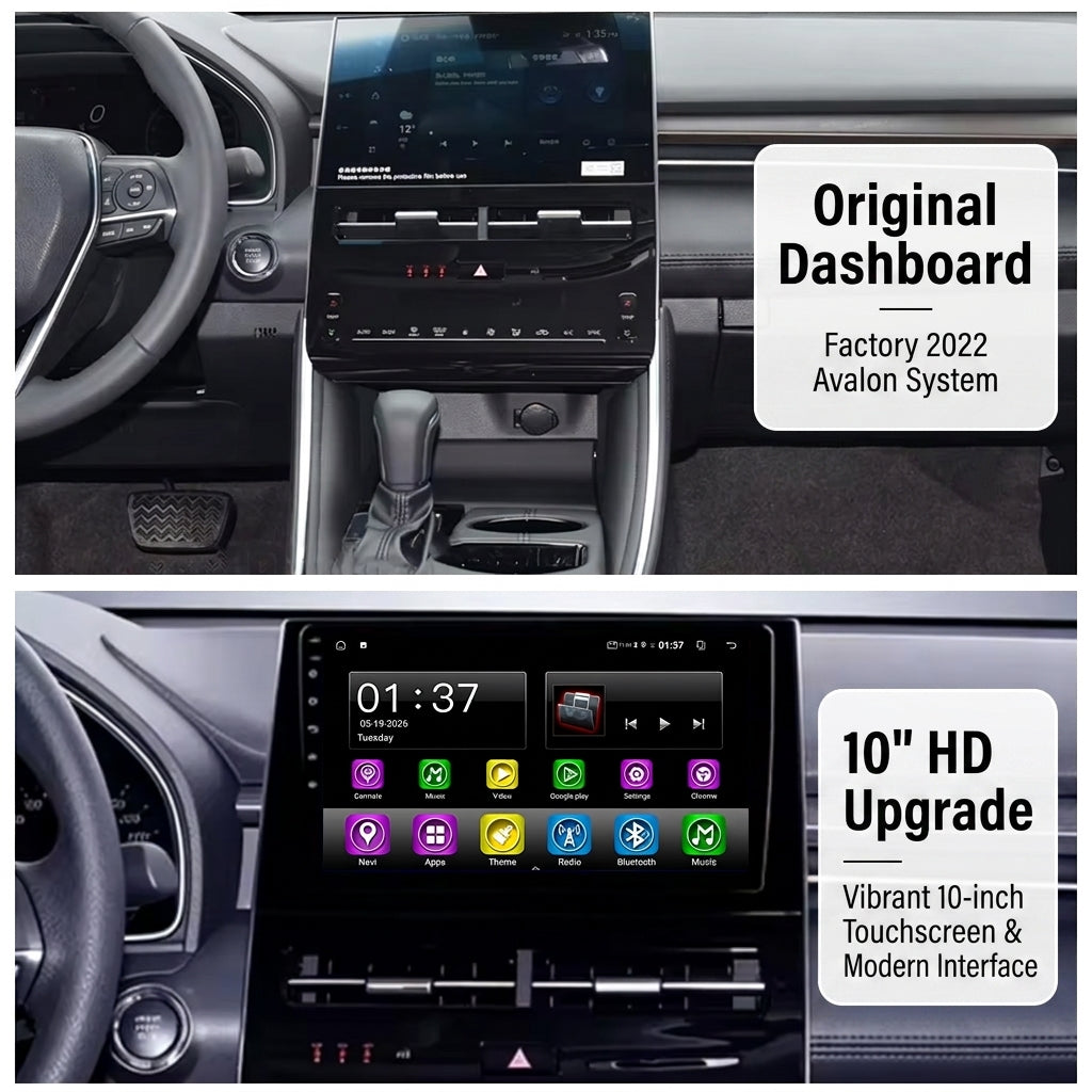 10 inch Android Car Navigation System for Toyota Avalon 2022 with Touch Screen, GPS, Bluetooth, WiFi, Apple CarPlay, Android Auto, Rear Camera Support, Smart Multimedia Player