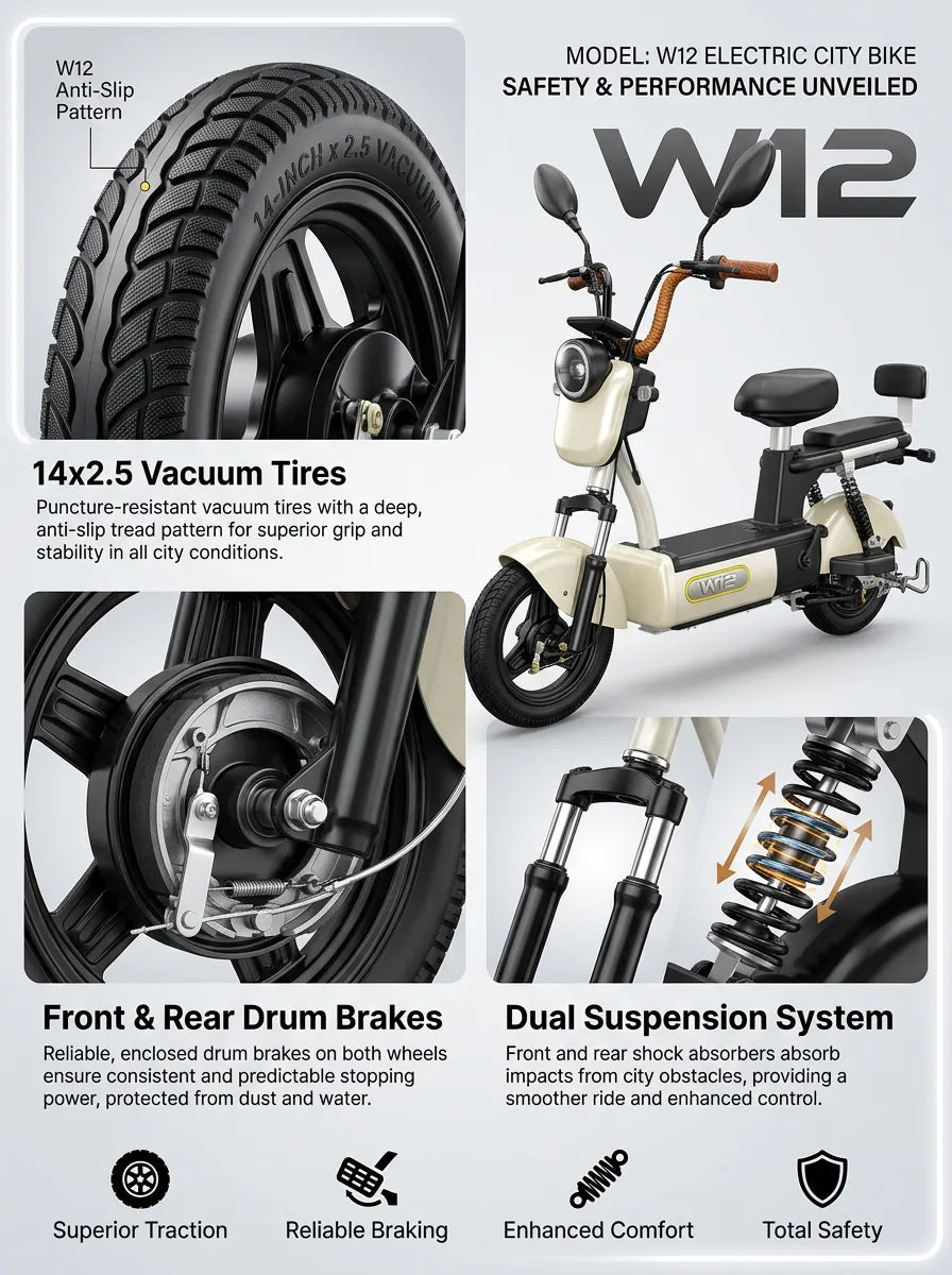 W12 14 Inch Electric Bicycle, Max Speed 25km/h, 350W, 20Ah Battery