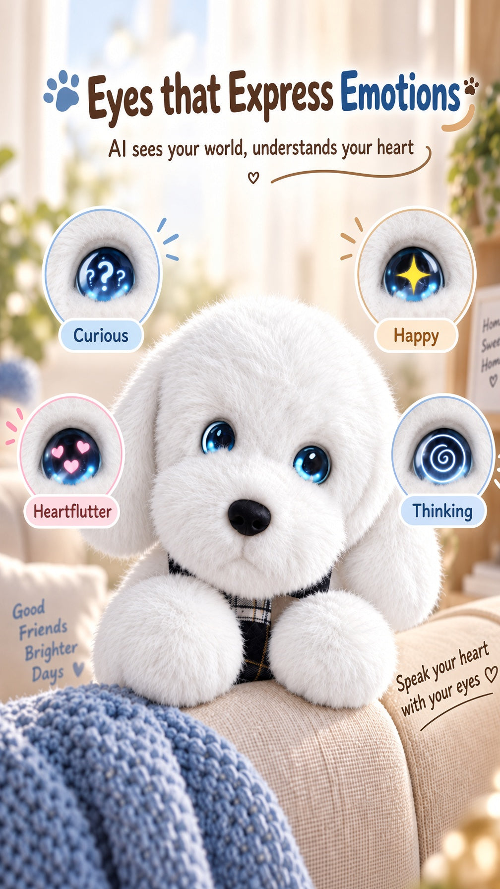 Aomi AI Smart Toy Conversation Plush Dog White 10cm Kids Companion Home Decor Interactive Toy Learning Support Large Model Voice Wake-Up Age 7-14