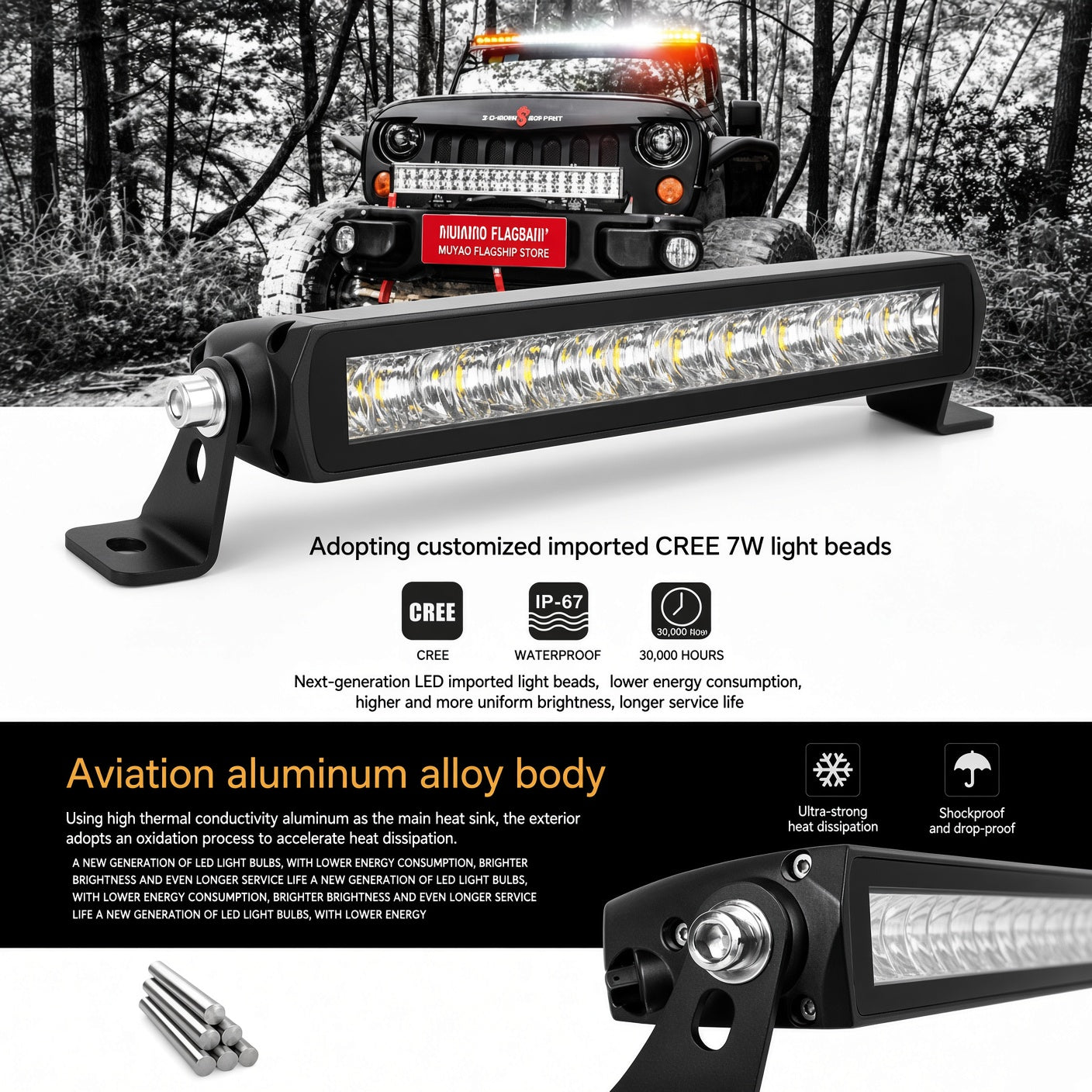 N1-160W-WY Off-Road LED Light Bar 31.5 Inch 160W 9-30V White Amber Dual Color Sanan 3570