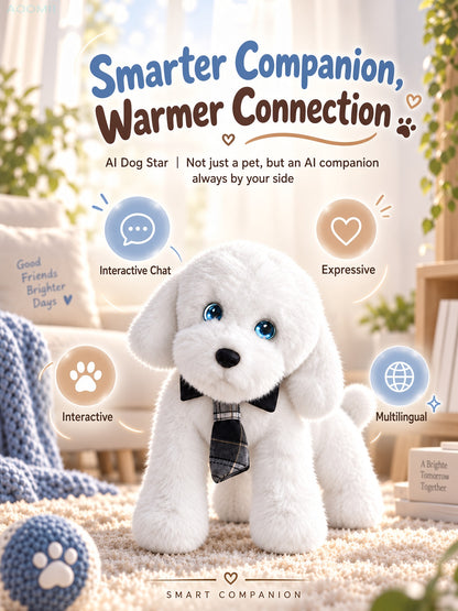 Aomi AI Smart Toy Conversation Plush Dog White 10cm Kids Companion Home Decor Interactive Toy Learning Support Large Model Voice Wake-Up Age 7-14