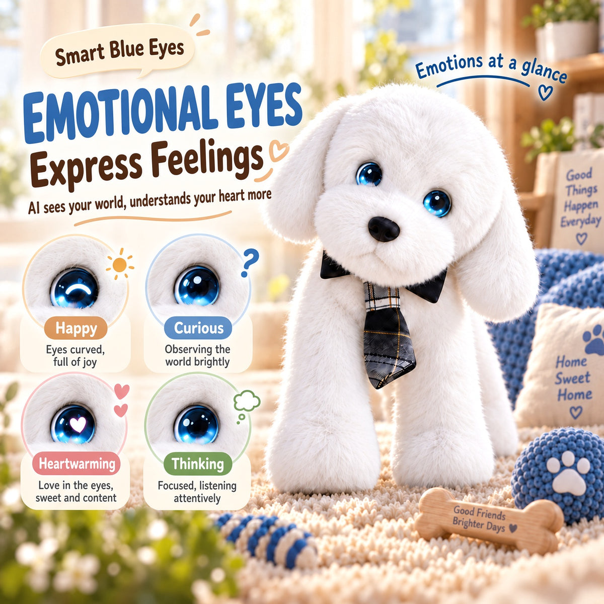 Aomi AI Smart Toy Conversation Plush Dog White 10cm Kids Companion Home Decor Interactive Toy Learning Support Large Model Voice Wake-Up Age 7-14
