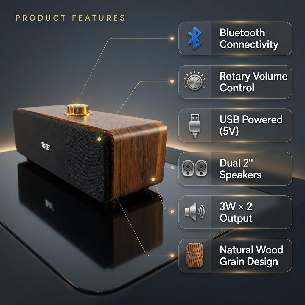 M4005 Desktop Bluetooth Speaker USB Powered Dual Speaker Wooden Design Portable Audio System