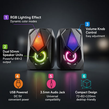 N-19 MINI 2.0 USB Desktop Speaker Dual Speaker RGB Lighting Multimedia Computer Speaker