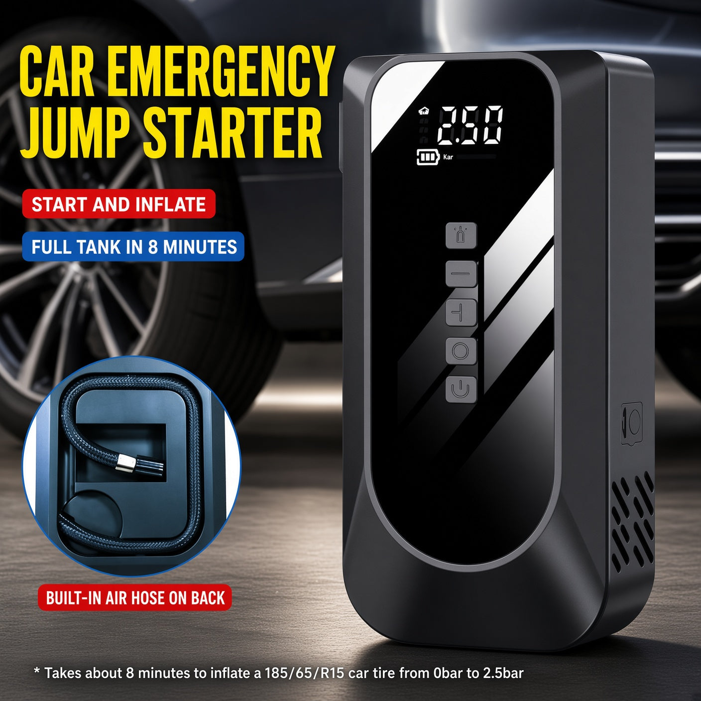 JUMP STARTER 961-6000MA Car Jump Starter and Inflator 23L/min Built-in Air Hose