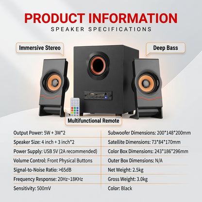 FT-C10U-BT Bluetooth Multimedia Speaker 5W+3W×2 RMS Portable Desktop Speaker with Remote Control