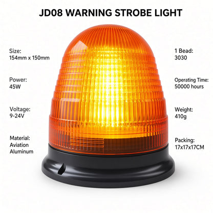 JD08 Warning Strobe Light 45W 9-24V Aviation Aluminum 3000K Amber 360 Degree Beacon