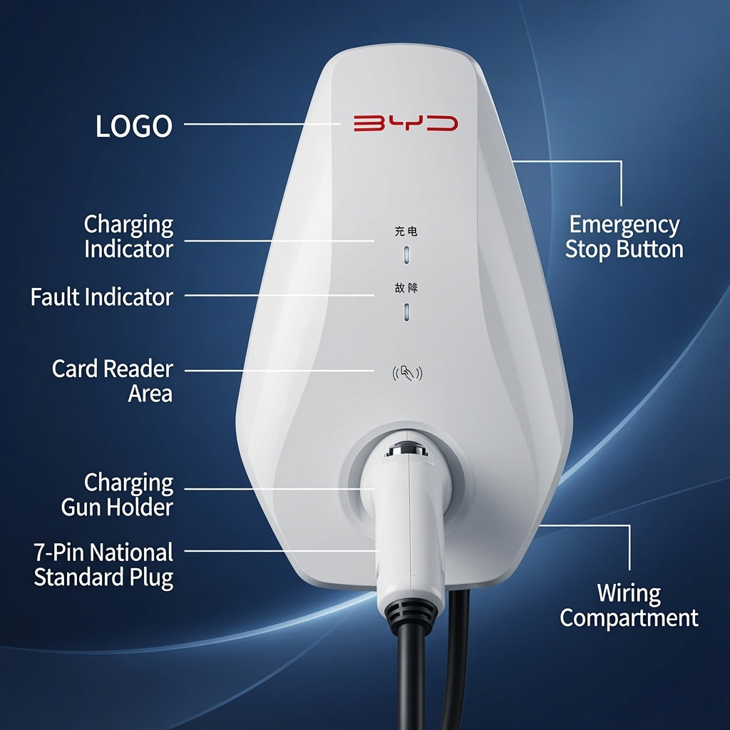 BYD 7KW EV AC Charger 220V Wall Mounted Home Charging Station New Energy Vehicle Charger IP54 Waterproof Design BYD Compatible Charger