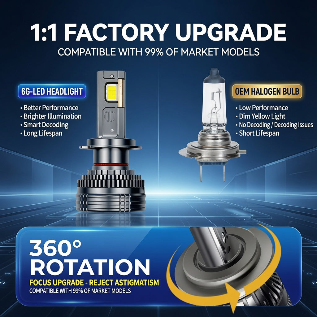LED Car Bulb H1 H7 H11 9005 H4 6500K White Light Headlight Upgrade 80W to 130W Aviation Aluminum Cooling